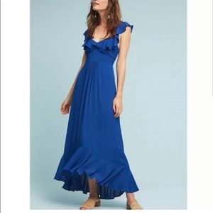Anthropologie Maxi Ruffle Dress by Larke Belle in deep blue